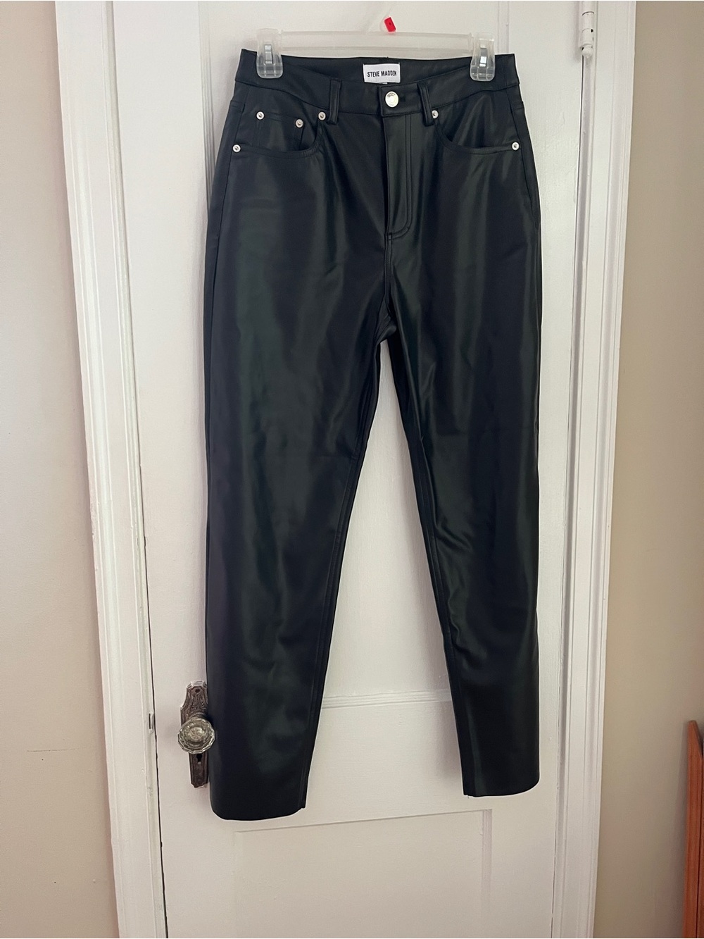 Steve Madden Faux Black Leather Straight Leg Pants